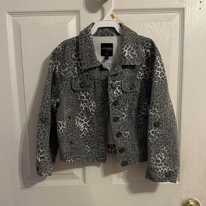 Girls Gray Leopard Jean Jacket -XS
